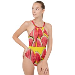 Watermelon High Neck One Piece Swimsuit by artworkshop