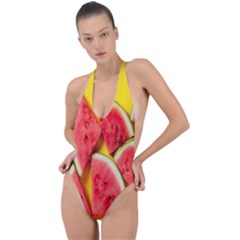 Watermelon Backless Halter One Piece Swimsuit by artworkshop