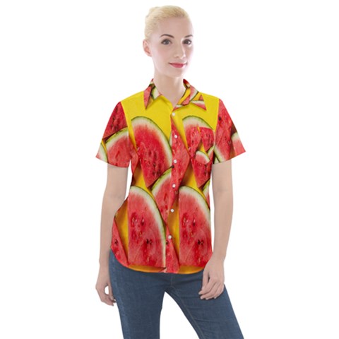 Watermelon Women s Short Sleeve Pocket Shirt by artworkshop