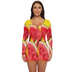 Watermelon Long Sleeve Boyleg Swimsuit by artworkshop