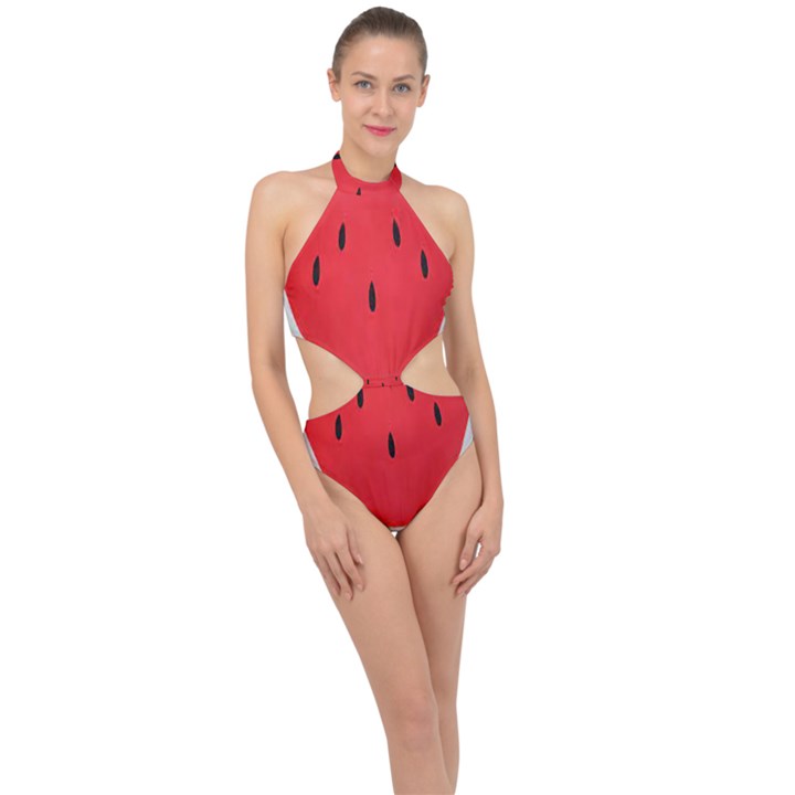 Watermelon Pillow Fluffy Halter Side Cut Swimsuit