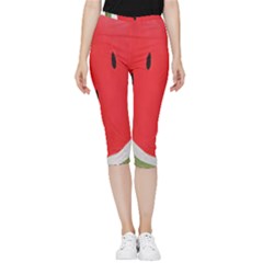 Watermelon Pillow Fluffy Inside Out Lightweight Velour Capri Leggings  by artworkshop