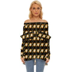 Flowers Pattern Off Shoulder Chiffon Pocket Shirt by Sparkle