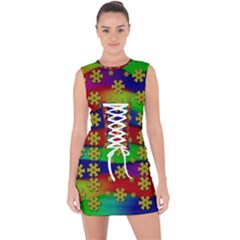 Blooming Stars On The Rainbow So Rare Lace Up Front Bodycon Dress by pepitasart