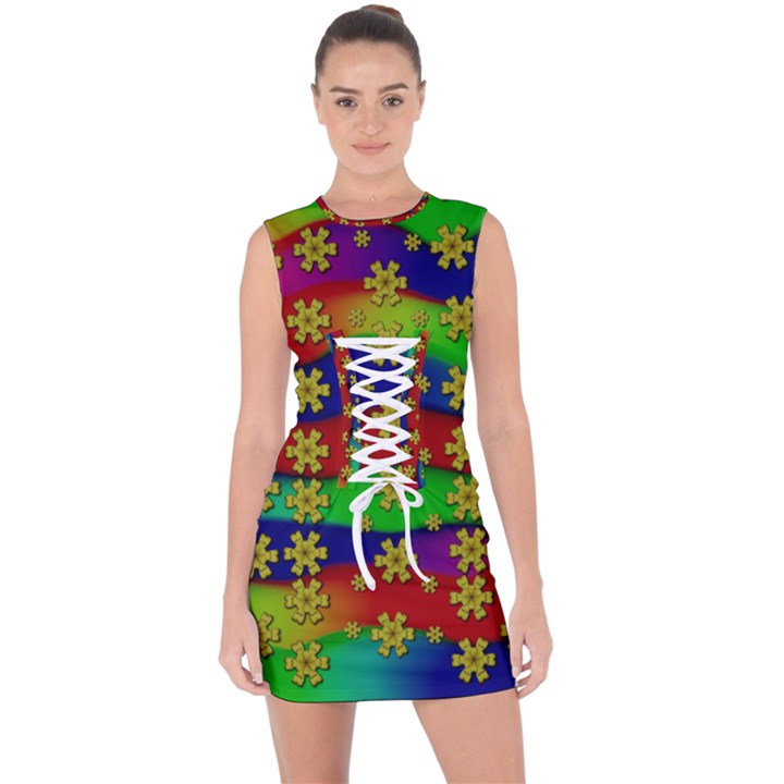 Blooming Stars On The Rainbow So Rare Lace Up Front Bodycon Dress