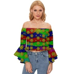 Blooming Stars On The Rainbow So Rare Off Shoulder Flutter Bell Sleeve Top by pepitasart