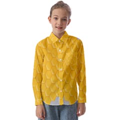 Hexagons Yellow Honeycomb Hive Bee Hive Pattern Kids  Long Sleeve Shirt by artworkshop