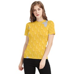 Hexagons Yellow Honeycomb Hive Bee Hive Pattern Women s Short Sleeve Rash Guard by artworkshop