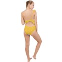 Hexagons Yellow Honeycomb Hive Bee Hive Pattern Frilly One Shoulder Swimsuit View2