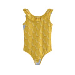 Hexagons Yellow Honeycomb Hive Bee Hive Pattern Kids  Frill Swimsuit by artworkshop