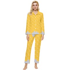 Hexagons Yellow Honeycomb Hive Bee Hive Pattern Womens  Long Sleeve Velvet Pocket Pajamas Set by artworkshop