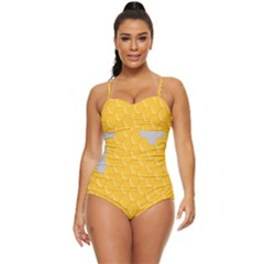 Hexagons Yellow Honeycomb Hive Bee Hive Pattern Retro Full Coverage Swimsuit by artworkshop