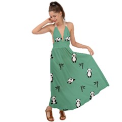 Pandas Pattern Backless Maxi Beach Dress by artworkshop