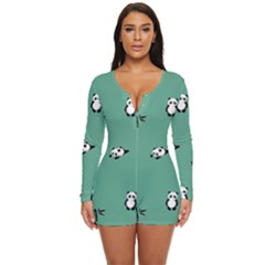 Pandas Pattern Long Sleeve Boyleg Swimsuit by artworkshop