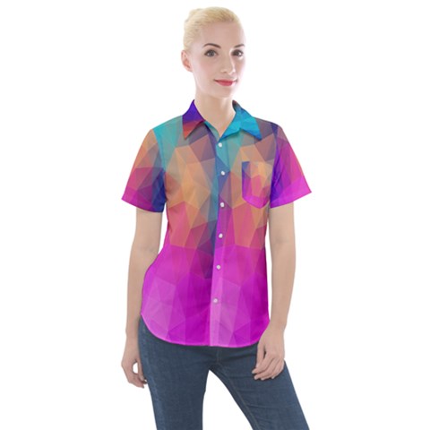 Triangles Polygon Color Women s Short Sleeve Pocket Shirt by artworkshop