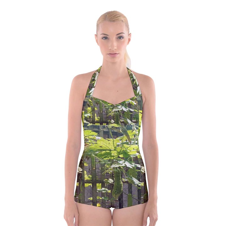 Bitter Melon Boyleg Halter Swimsuit 