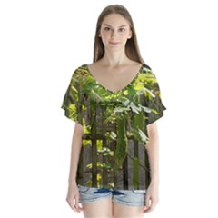 Bitter Melon V-neck Flutter Sleeve Top by artworkshop