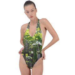 Bitter Melon Backless Halter One Piece Swimsuit by artworkshop