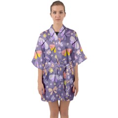 Vector-seamless-pattern-with-butterflies-beetles Half Sleeve Satin Kimono  by Jancukart