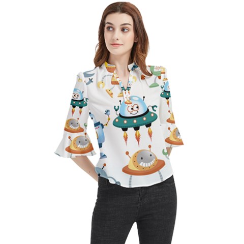 Vector-set-funny-robots-cartoon Loose Horn Sleeve Chiffon Blouse by Jancukart