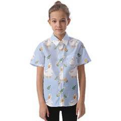 Duck-flower-seamless-pattern-background Kids  Short Sleeve Shirt by Jancukart