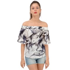 Tattoo-ink-flash-drawing-wolf Off Shoulder Short Sleeve Top by Jancukart