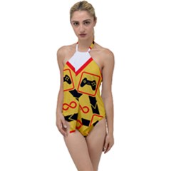 Gamer-geek-video-game-sign-fan Go With The Flow One Piece Swimsuit by Jancukart