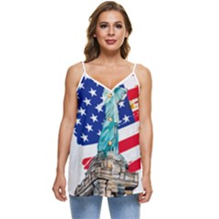 Statue Of Liberty Independence Day Poster Art Casual Spaghetti Strap Chiffon Top by Jancukart