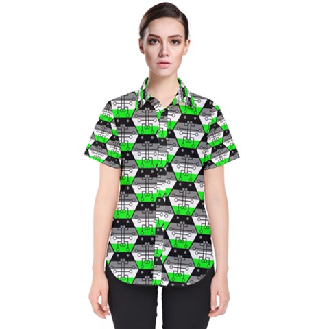 Hackers Town Void Mantis Hexagon Agender Agender Info Pride Flag Women s Short Sleeve Shirt by WetdryvacsLair