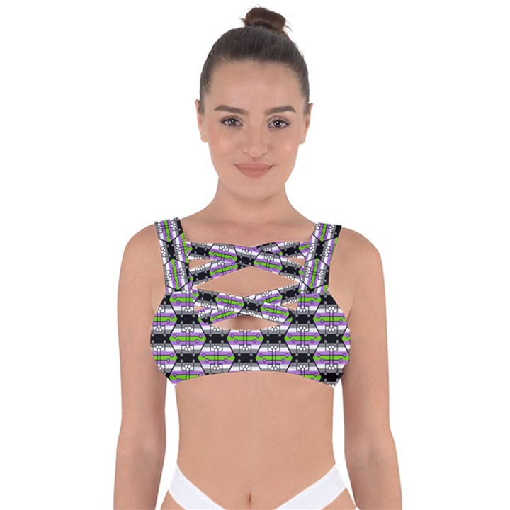 Hackers Town Void Mantis Hexagon Agender Nine 9 Stripe Pride Flag Bandaged Up Bikini Top