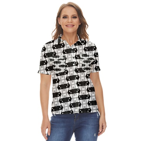 Hackers Town Void Mantis Hexagon Agender Rumpus Parable 2 Pride Flag Women s Short Sleeve Double Pocket Shirt by WetdryvacsLair