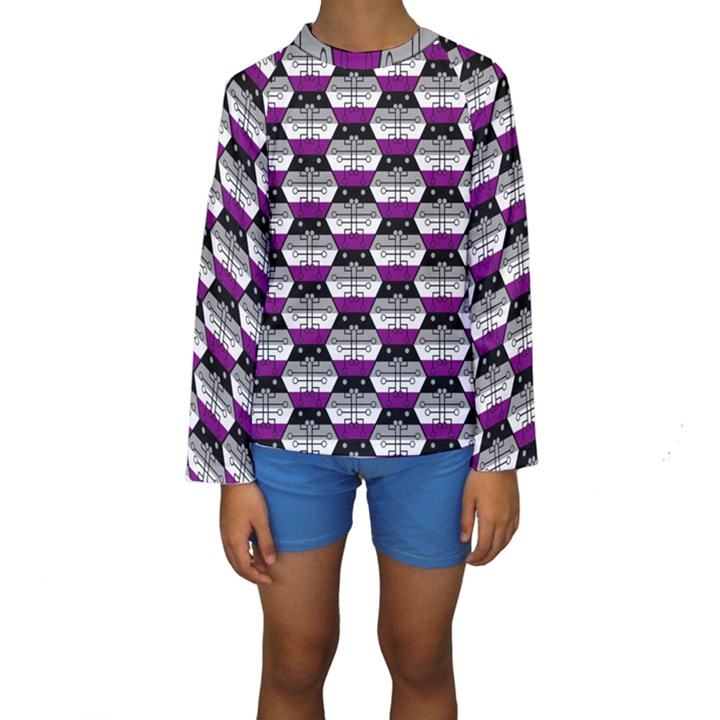 Hackers Town Void Mantis Hexagon Asexual Ace Pride Flag Kids  Long Sleeve Swimwear