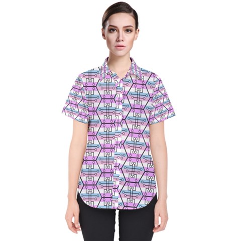 Hackers Town Void Mantis Hexagon Bigender Pride Flag Women s Short Sleeve Shirt by WetdryvacsLair