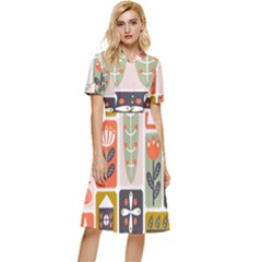 Scandinavian Pattern Artwork Button Top Knee Length Dress by HWDesign