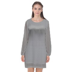 Small Soot Black And White Handpainted Houndstooth Check Watercolor Pattern Long Sleeve Chiffon Shift Dress  by PodArtist