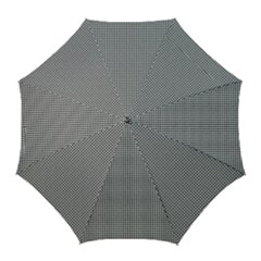 Soot Black And White Handpainted Houndstooth Check Watercolor Pattern Golf Umbrellas by PodArtist