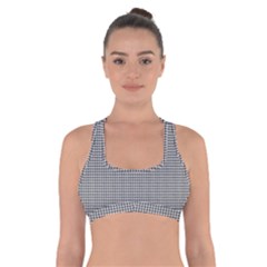 Soot Black And White Handpainted Houndstooth Check Watercolor Pattern Cross Back Sports Bra by PodArtist