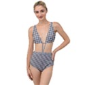 Soot Black and White Handpainted Houndstooth Check Watercolor Pattern Tied Up Two Piece Swimsuit View1