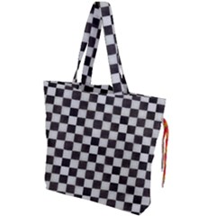 Large Black And White Watercolored Checkerboard Chess Drawstring Tote Bag by PodArtist