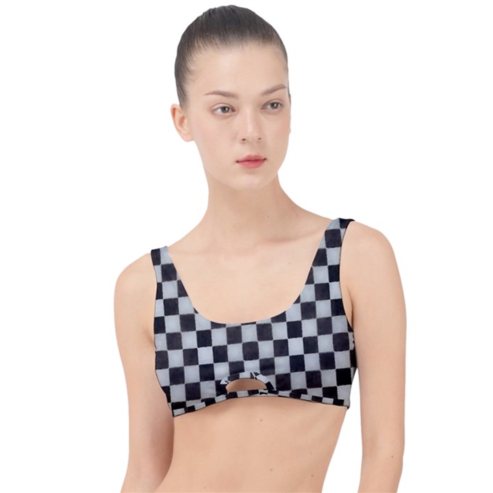 Large Black and White Watercolored Checkerboard Chess The Little Details Bikini Top