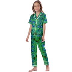 Vines Of Beautiful Flowers On A Painting In Mandala Style Kids  Satin Short Sleeve Pajamas Set by pepitasart