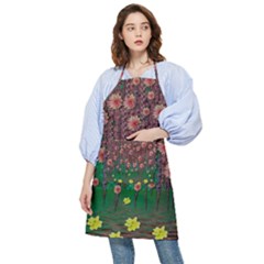 Floral Vines Over Lotus Pond In Meditative Tropical Style Pocket Apron by pepitasart