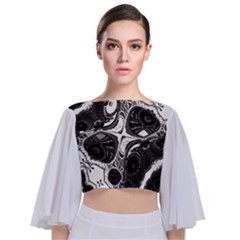 Im Fourth Dimension Black White 4 Tie Back Butterfly Sleeve Chiffon Top by imanmulyana