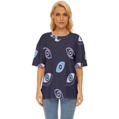 Eyes Evil Eye Blue Pattern Design Oversized Basic Tee by artworkshop