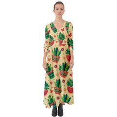 Cactus Love 5 Button Up Boho Maxi Dress by designsbymallika