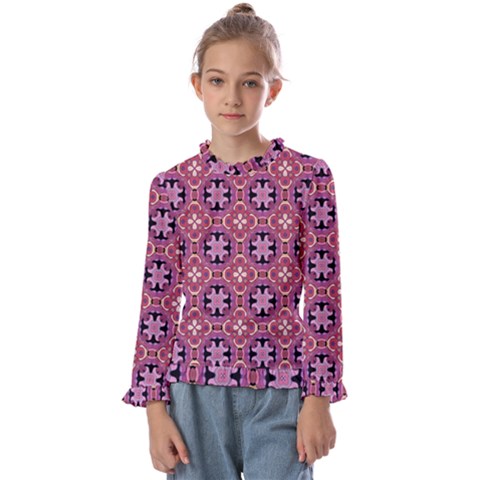 Abstract-background-motif Kids  Frill Detail Tee by nateshop