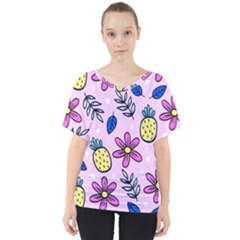 Flowers Purple V-neck Dolman Drape Top by nateshop