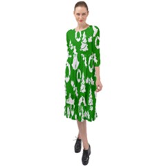 Green  Background Card Christmas  Ruffle End Midi Chiffon Dress by artworkshop