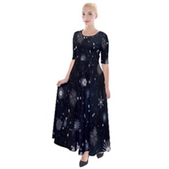 Snowflakes,white,black Half Sleeves Maxi Dress by nateshop