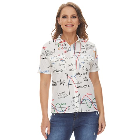 Math Formula Pattern Women s Short Sleeve Double Pocket Shirt by Sapixe